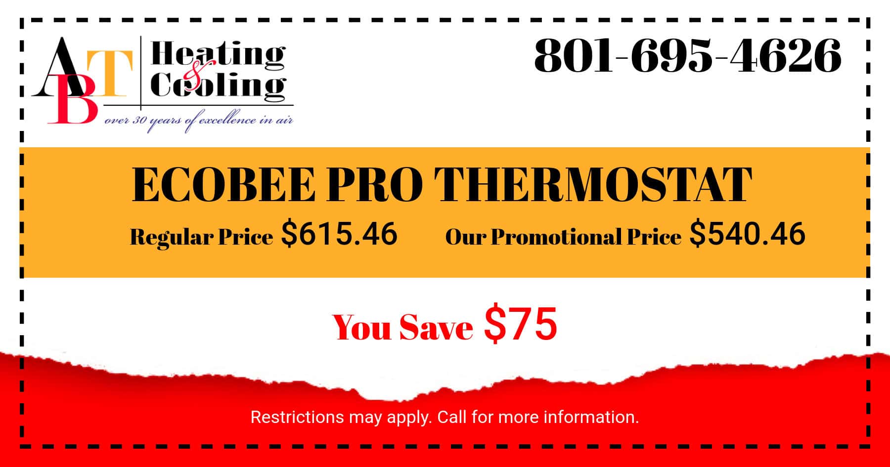 EcoBee PRO Thermostat. Regular Price: $615.46. Our Promotional Price: $540.46. You Save $75.